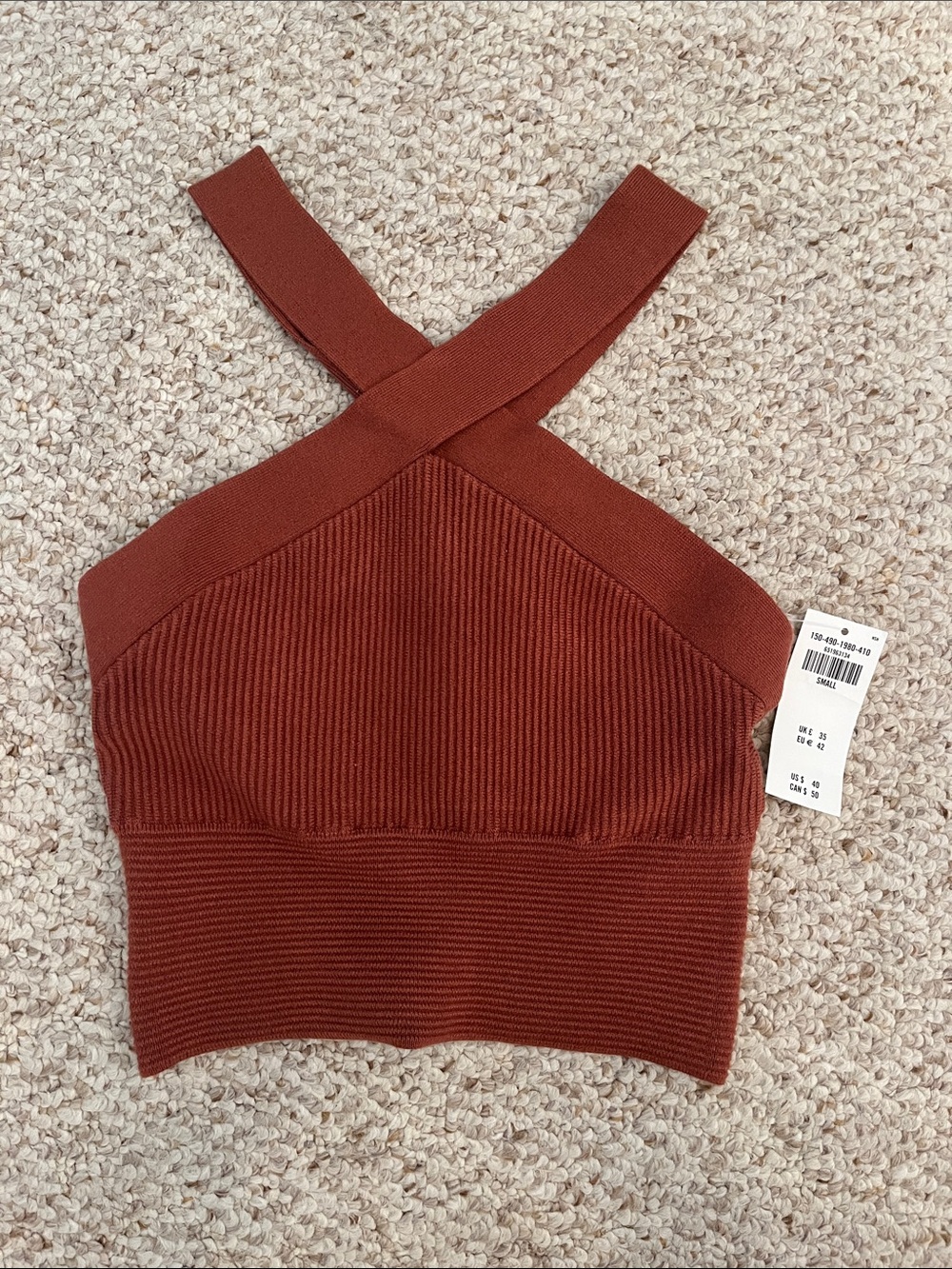 Abercrombie & Fitch Cropped Cross-Back Tank in Rust Brown